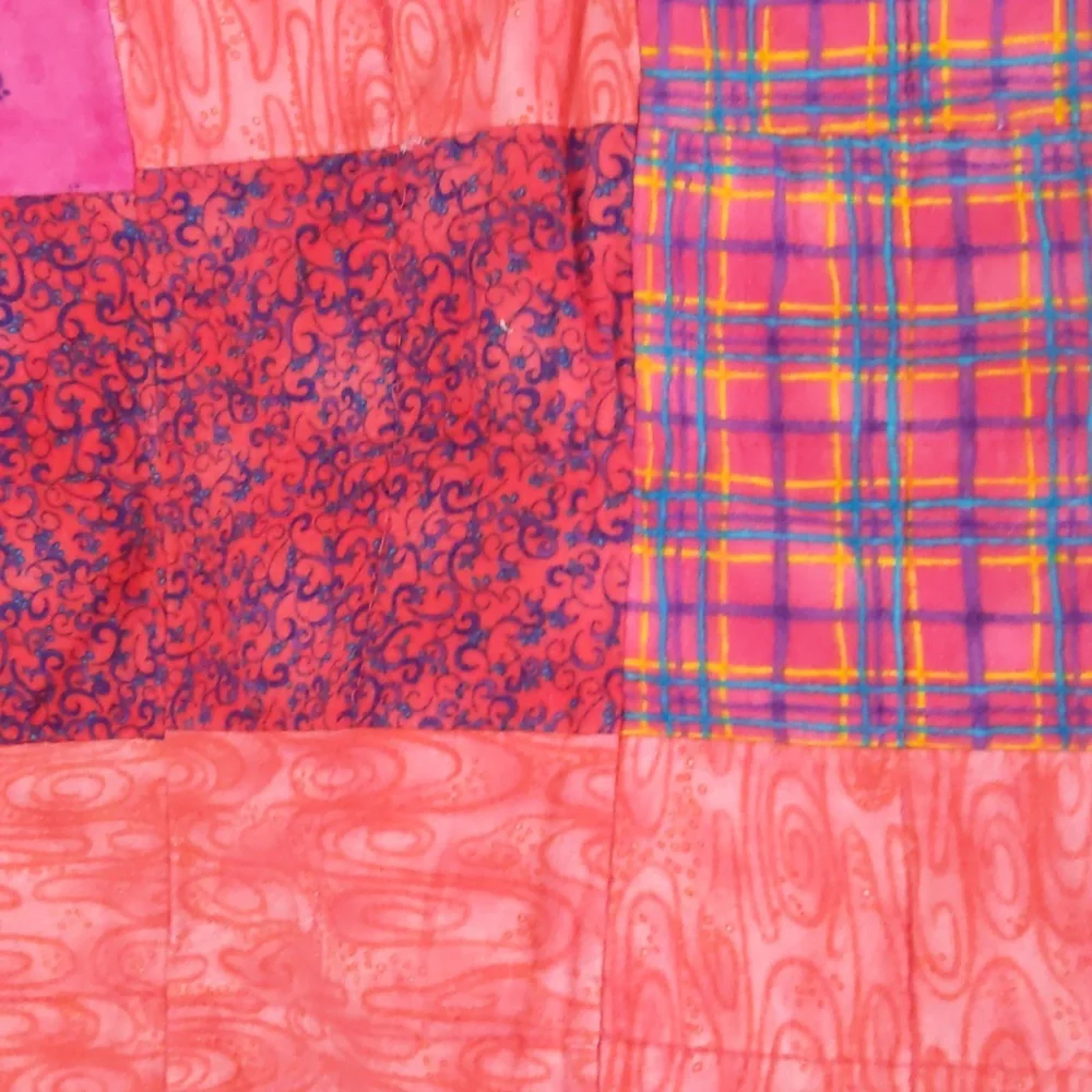 Patchwork Bright Fuscia Pink Orange Quilt 34x45